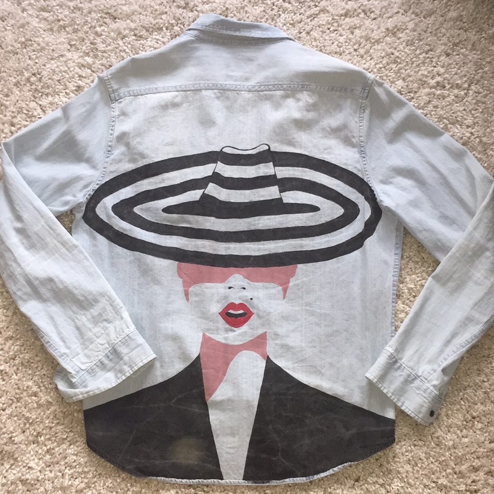 1 of 1 hand painted long sleeve denim button down